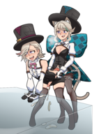 1boy 1girl animal_ears animal_penis artist:pufflestown blonde_hair catgirl futanari genshin_impact hat lynette lyney pegging penis tail // 1565x1940 // 1.2MB