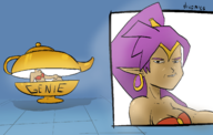 1girl artist:diko_mics breasts earrings face gal-o_sengen genie_lamp lamp looking_at_viewer medium_breasts multiple_poses opening parody pose shantae shantae_(series) smile smug // 1350x856 // 271KB