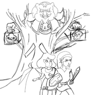 1girl 2boys bow dress fangs ganon hat link long_hair necklace parody princess_zelda shield short_hair sketch skull sword the_legend_of_zelda tunic // 748x762 // 278KB