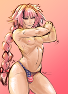 1boy american_flag astolfo bow braid bulge colored fang fate_(series) fate_grand_order panties pink_hair red_eyes skin_fang smile // 2480x3418 // 5.0MB
