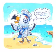 1boy airplane animal_crossing artist:mako beach gulliver robot sailor_uniform sea text // 1075x1000 // 369KB