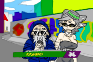1boy 1girl artist:unknown builiding city colored colorist:miqotefag graffiti marie splatoon walking // 423x282 // 149KB