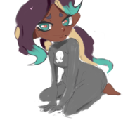 1girl artist:justdavefnd beauty_mark black blush colored dark_skin diving_suit green_eyes marina splatoon splatoon_2 // 1800x1600 // 1.0MB