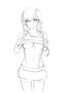 1girl artist:rubysuguri final_fantasy final_fantasy_vii looking_at_viewer monochrome shirt_lift tifa_lockhart underboob // 600x840 // 102KB