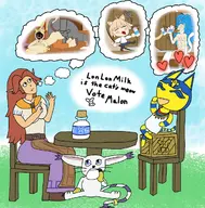 animal_crossing ankha artist:unknown blazblue chair digimon felicia malon milk neco-arc queen_of_v_2025 sitting table Tailmon taokaka the_legend_of_zelda tsukihime // 1221x1242 // 505KB