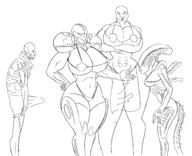 1boy 3girls alien_(series) artist:scorndude bikini dark_samus halo huge_breasts metroid metroid_prime sangheili scorn scorn_guy xenomorph // 3413x2777 // 235KB