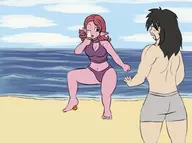 1boy 1girl artist:goseb90 chronoa dragon_ball dragon_ball_xenoverse ice_cream supreme_kai_of_time swimsuit time_patroller // 960x717 // 314KB