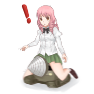 ! 1girl bow colored crossover drill drill_hair katawa_shoujo motherload pink_hair shiina_mikado skirt uniform vehicle yellow_eyes // 929x929 // 470KB