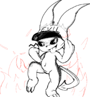 1girl anthro artist:unknown bunny bunny_girl demon fire hat jenny_jeungman // 955x1038 // 42KB