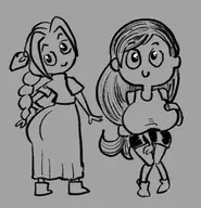 1girl 2girls aerith_gainsborough artist:gusgux final_fantasy huge_ass huge_breasts monochrome tifa_lockhart // 1349x1397 // 361KB