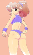 1girl arle_nadja ass brown_eyes brown_hair looking_back ponytail puyo_puyo scrunchie sweat swimsuit // 731x1235 // 511KB