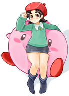 1boy 1girl adeleine artist:2x belly colored cushion dress hat kirby kirby_(series) kirby_64_the_crystal_shards pillow tummy // 2392x3304 // 3.8MB