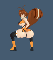 1girl ahoge animal_ears ass blazblue boots brown_hair colored looking_back makoto short_hair squirrel_tail tail thigh_highs twerking underboob // 2564x2894 // 1.1MB