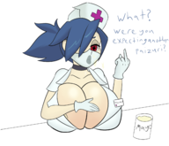blue_hair huge_breasts joke mask mayonnaise nurse red_eyes skullgirls valentine // 2249x1929 // 863KB