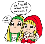 2girls black_eyes blonde_hair bracelet braids colored dialogue dragon_quest dragon_quest_xi long_hair parody pop_team_epic serena speech_bubble text veronica // 1270x1237 // 737KB