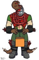 1boy 2018_halloween_collab artist:tetsujinforce bag blood colored doom doomguy gloves halloween halloween_collab helmet intestines limbs // 1650x2550 // 1.7MB