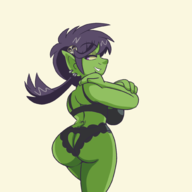 1girl artist:iggy_bomb ass bra colored earrings from_behind goblin goblin_girl heart_cutout lingerie looking_back panties pointy_ears purple_eyes purple_hair warcraft world_of_warcraft // 2000x2000 // 384KB