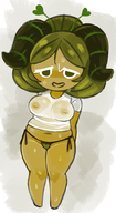 1girl areolae arms_behind_head artist:2x bikini bikini_bottom breasts colored cookie_run huge_breasts matcha_cookie navel nipples panting see-through see-through_clothes sweat sweating transparent_clothing tummy wet_clothes wet_shirt // 554x1014 // 582KB