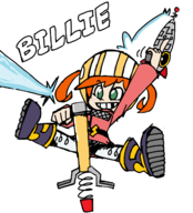 1girl artist:chee billie_blaze colored commander_keen green_eyes gun orange_hair text weapon // 1435x1587 // 357KB