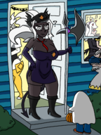 3girls artist:bonitanon halloween helltaker judgement modeus police_uniform Pseudoregalia sybil trick_or_treat // 960x1280 // 588KB