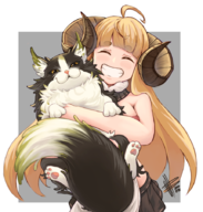 1girl anila artist:mateus_upd cat ewiyar granblue_fantasy horns hugging smile // 859x900 // 674KB