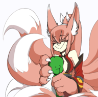 1girl animal_ears anon artist:coolstylefag colored hugging monster_girl_quest pink_hair ponytail smile tail third-party_coloring yao // 1600x1589 // 988KB