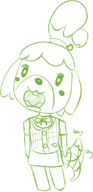 1girl animal_crossing ball isabelle sketch text // 515x1063 // 211KB