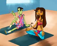 1boy 1girl gym_clothes milla_vodello psychonauts sasha_nein smoking yoga // 2172x1742 // 3.3MB