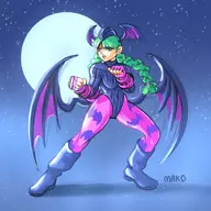 1girl artist:mako cammy_white cosplay darkstalkers morrigan_aensland street_fighter wip // 1377x1377 // 411KB