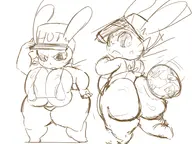 1girl anthro artist:unknown ass bikini blush breasts bunny bunny_girl flat_chest from_behind frown hat huge_ass huge_breasts jenny_jeungman shortstack soccer_ball thick_thighs // 1600x1200 // 1.1MB