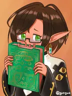 1boy blush book brown_hair glasses Maglam_lord pointy_ears statyus // 1620x2160 // 721KB