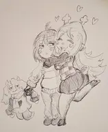 1boy artist:pikapika212 blush deltarune furry girl heart hugging kris noelle_holiday plushie ralsei // 828x1004 // 121KB