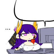 1girl artist:unknown breasts candy computer genshin_impact poki purple_hair raiden_shogun // 1920x1920 // 538KB