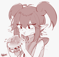 1girl artist:adeleine beebz burger demon_turf eating // 1630x1588 // 622KB