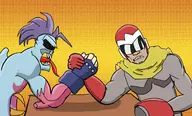 arm_wrestling colored crossover darkstalkers helmet lord_raptor mega_man_(series) proto_man // 1715x1040 // 917KB