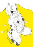 1girl artist:blindwildcat fellatio kneeling off open_shirt pasties sugar // 1000x1415 // 608KB