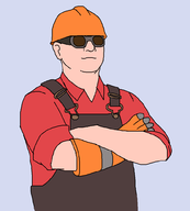 1boy artist:gusgux crossed_arms engineer gloves goggles helmet overalls simple_background smile team_fortress_2 // 900x1000 // 26KB