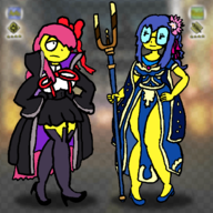 2girls anthology_of_the_killer artist:runebrave bb black_blossom cape cosplay dress fate_(series) hands_on_hips high_heels holding_object object sakuna_matou sexy slit_dress staff tagme thigh_highs type-moon zz // 1280x1280 // 199KB