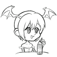 1girl darkstalkers food lilith lilith_aensland parfait short_hair sketch wings // 1790x1775 // 909KB
