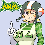 1girl artist:valmar binary_art blonde_hair brown_eyes colored gloves graffiti gum helmet jet_set_radio short_hair text wink // 540x540 // 23KB