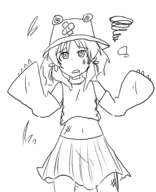 1girl artist:mellie bandaid dizzy hat hurts short_hair sketch skirt suwako_moriya touhou // 1536x1886 // 397KB