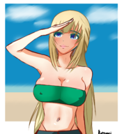 1girl artist:katsunei beach cleavage colored gyaru hyperdimension_neptunia midriff tube_top vert // 1479x1599 // 1.6MB