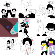 artist:2hufag burger carrying chara collar controller crawling deltarune eating food furry juggling kris noelle_holiday susie sweating tagme the_roaring_knight undertale // 1200x1200 // 81KB