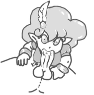 1boy 1girl artist:rider blowjob bracelet fairy fellatio monochrome panel_de_pon penis pointy_ears testicles windy // 294x299 // 32KB