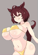 1girl agnes_tachyon artist:pepsi bikini brown_hair horse_girl huge_breasts navel nipples tail tongue uma_musume_pretty_derby // 1172x1688 // 710KB