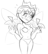 1girl artist:unknown bikini blush crown fairy fairy_queen glasses kirby_(series) kirby_64_the_crystal_shards looking_away pose scared sketch twintails v_sign wings // 948x1071 // 233KB