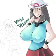 artist:xiceowl breast_envy colored green huge_breasts may nipples pokemon pokemon_oras text // 3500x3500 // 837KB