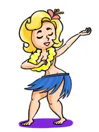 1girl artist:gusgux blonde_hair chibi dancing fallout flower hula_outfit vault_girl // 1620x2160 // 421KB