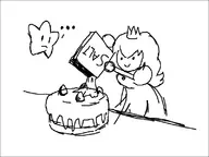 1girl artist:unknown cake food princess_peach salt sketch smile smiling star super_mario // 800x600 // 57KB
