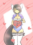(you) 1girl artist:triggerdex cleavage colored eyes_closed gijinka grey_hair heart paper_mario paper_mario_the_thousand-year_door personification ponytail short_hair smile spiky_parabuzzy super_mario text thigh_highs valentines_day // 439x592 // 203KB